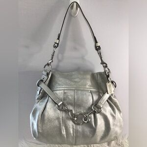 COACH  SOFT METALLIC SILVER  LEATHER TOP ZIP HOBO SHOULDER BAG NWOT